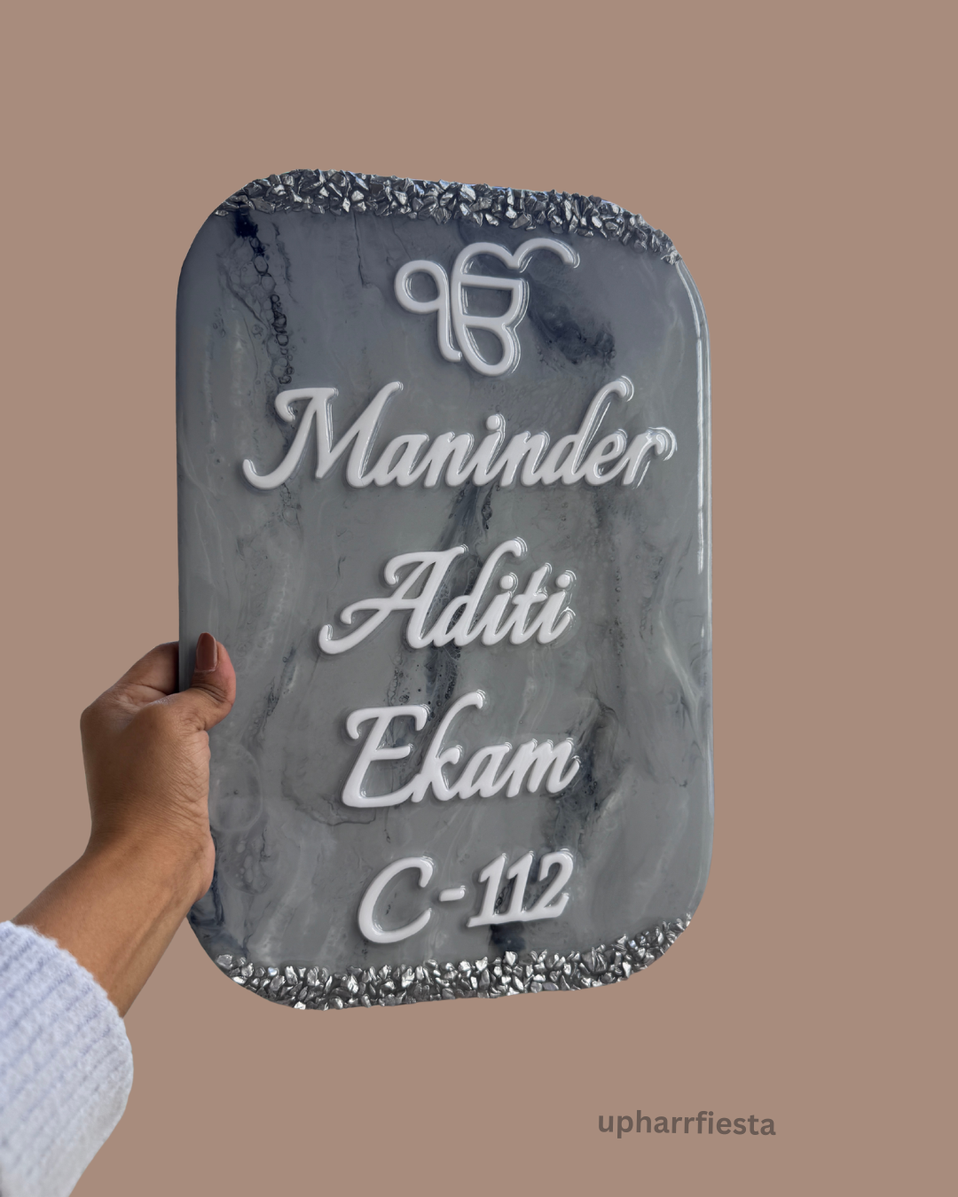 Gray Marble Effect With Silver Stone Resin Nameplate