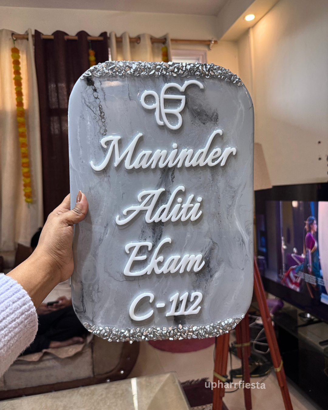 Gray Marble Effect With Silver Stone Resin Nameplate