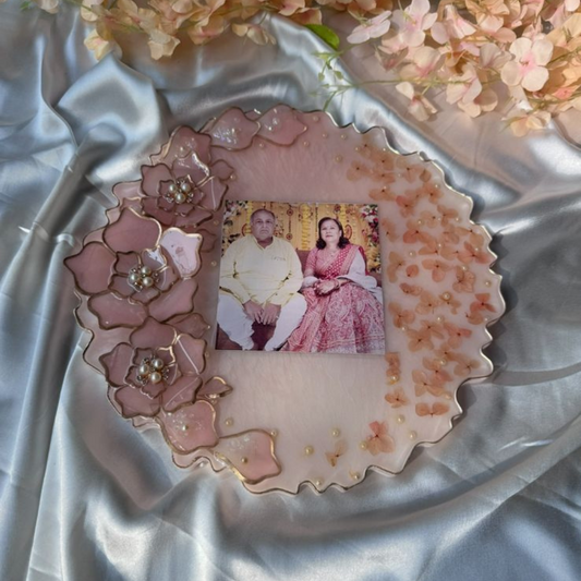 Mom Dad resin photo frame with original flowers