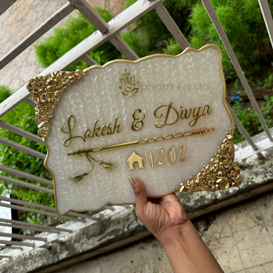 Lokesh & Divya Resin Nameplate